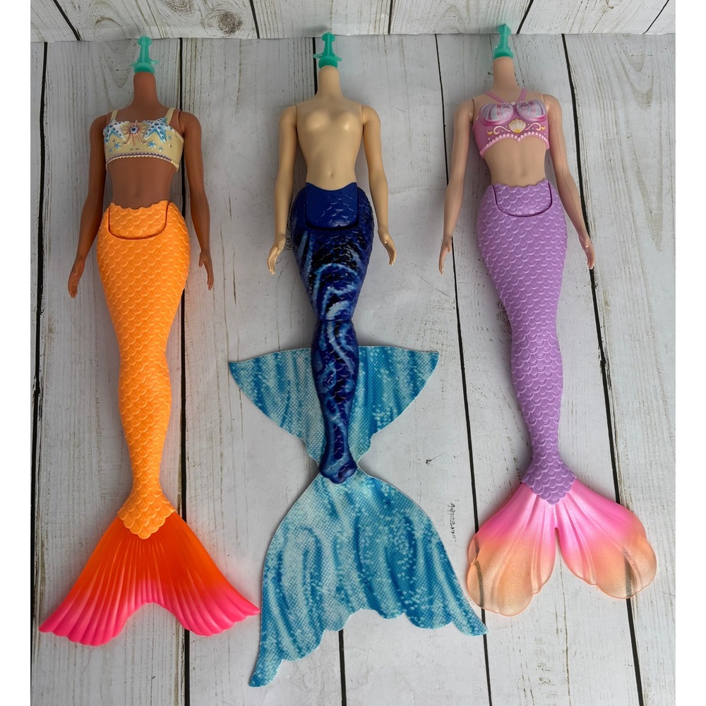 Barbie Mermaid Doll Bodies Lot of 3 Orange Purple Blue Headless for Parts Custom
